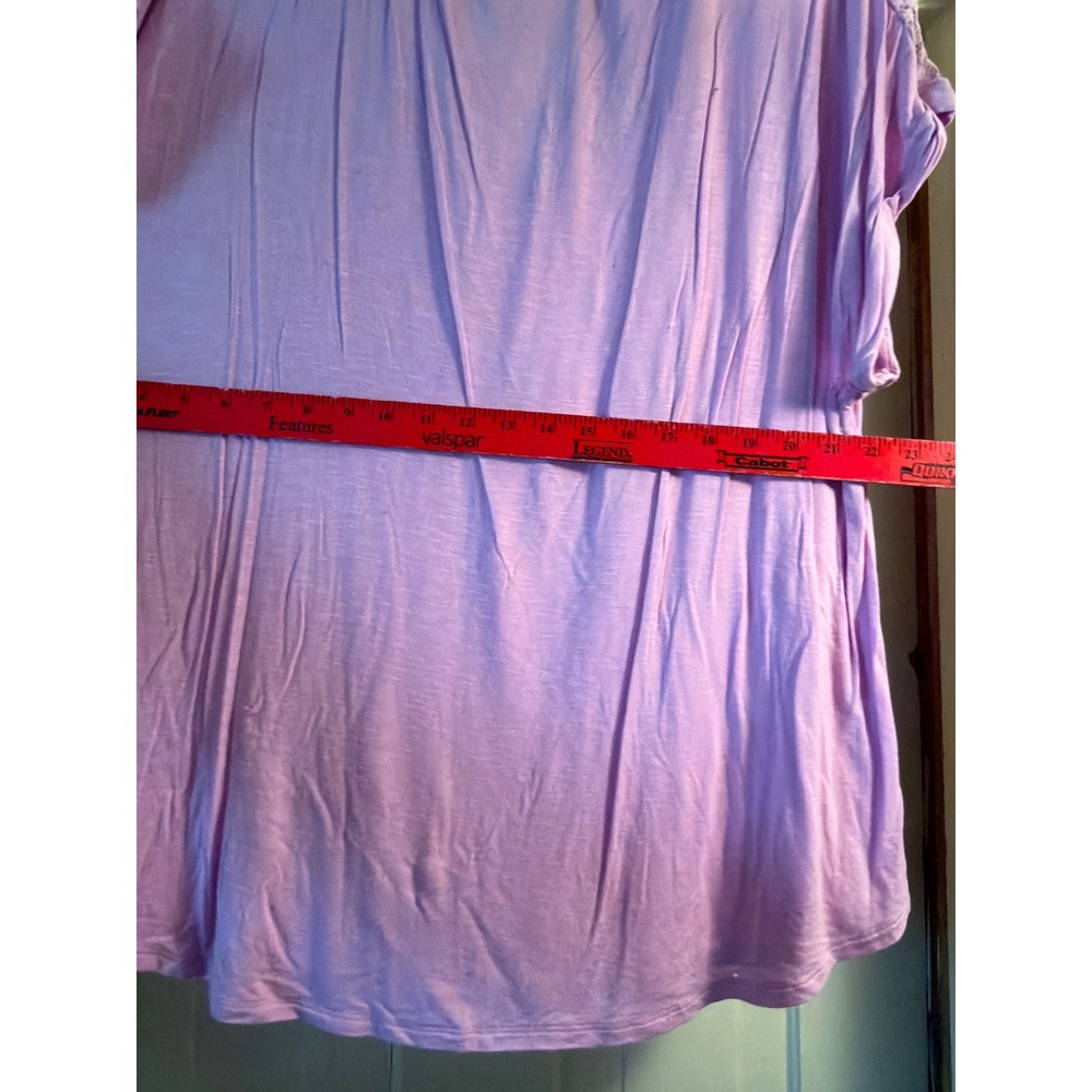 Apt. 9 Womens 2X Purple Lace Trim V-Neck Short Sleeve Knit Top Blouse Lavender - Picture 5 of 7